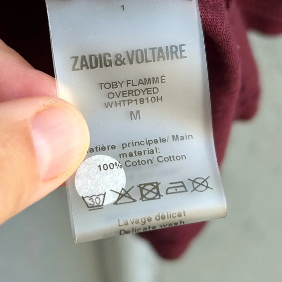 Zadig and Voltaire Burgundy  Toby flamme tee, size M - Picture 8 of 9